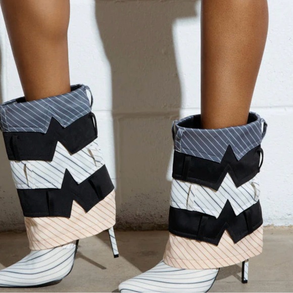Azalea Wang Shoes - Chic Multicolor Striped Heeled Boots